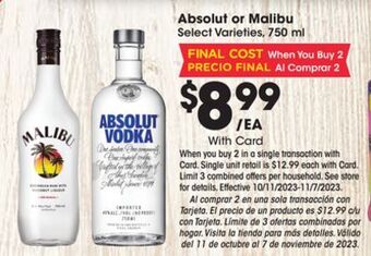 Ralphs Absolut or malibu offer