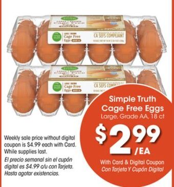 Ralphs Simple truth cage free eggs offer