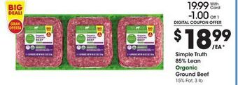 Ralphs Simple truth 85% lean organic ground beef offer