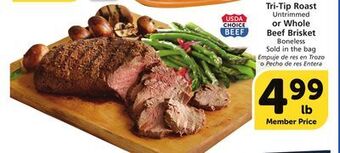 Vons Tri-tip roast untrimmed or whole beef brisket boneless offer