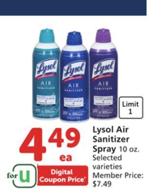 Vons Lysol air sanitizer spray offer