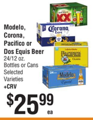 Smart & Final Modelo, corona, pacifico or dos equis beer offer