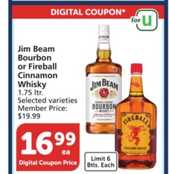 Albertsons Jim beam bourbon or fireball cinnamon whisky offer