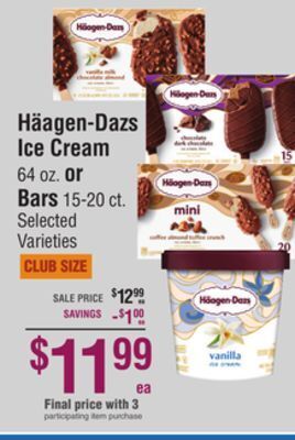 Smart & Final Häagen-dazs ice cream 64 oz. or bars 15-20 ct offer