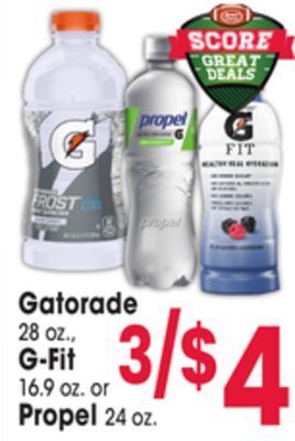 Jewel-Osco Gatorade 28 oz., g-fit 16.9 oz. or propel 24 oz offer