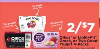 Jewel-Osco Oikos or light+fit greek or two good yogurt 4-packs offer