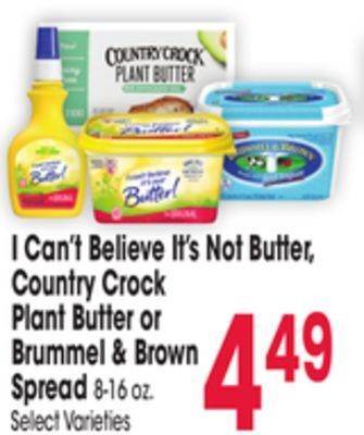 Jewel-Osco I can't believe it's not butter, country crock plant butter or brummel & brown spread offer