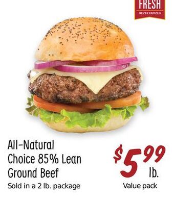 Sprouts Farmers Market All-natural choice 85% lean ground beef offer