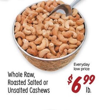 Sprouts Farmers Market Whole raw, roasted salted or unsalted cashews offer