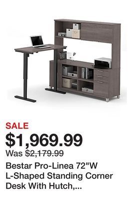 Office Depot Bestar pro-linea 72w l-shaped standing corner desk with hutch, bark gray offer