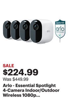 Best Buy Arlo - essential spotlight 4-camera indoor/outdoor wireless 1080p surveillance system - white offer