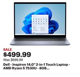 Best Buy Dell - inspiron 14.0 2-in-1 touch laptop - amd ryzen 5 7530u - 8gb memory - 512gb ssd - lavender blue offer