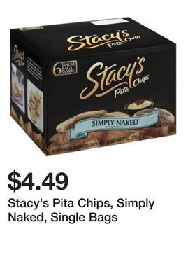 Wegmans Stacy's pita chips, simply naked, single bags offer