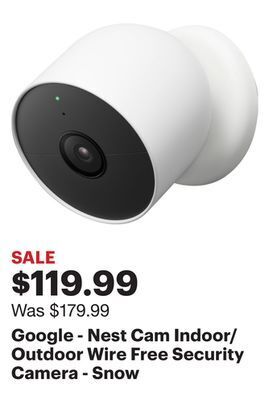 Best Buy Google - nest cam indoor/outdoor wire free security camera - snow offer