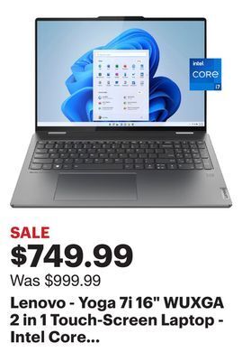 Best Buy Lenovo - yoga 7i 16 wuxga 2 in 1 touch-screen laptop - intel core i7-1355u - 16gb memory - 512gb ssd - storm grey offer