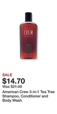Ulta Beauty American crew 3-in-1 tea tree shampoo, conditioner and body wash offer