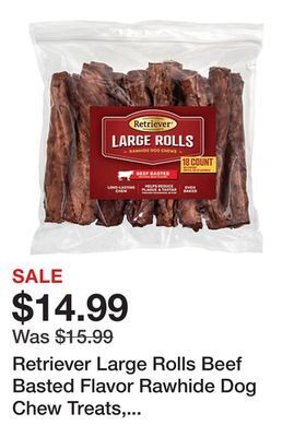 Tractor Supply Company Retriever large rolls beef basted flavor rawhide dog chew treats, 18 ct offer
