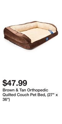 Big Lots Brown & tan orthopedic quilted couch pet bed, (27 x 36) offer