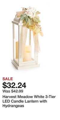 Big Lots Harvest meadow white 3-tier led candle lantern with hydrangeas offer