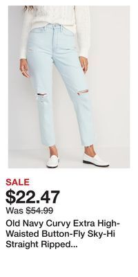 Old Navy Old navy curvy extra high-waisted button-fly sky-hi straight ripped cut-off jeans for women offer