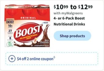 Walgreens 4- or 6-pack boost nutritional drinks offer