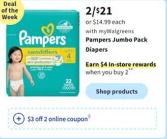 Walgreens Pampers jumbo pack diapers offer