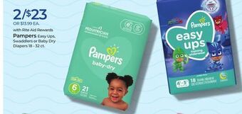 Rite Aid Pampers easy ups, swaddlers or baby dry diapers offer