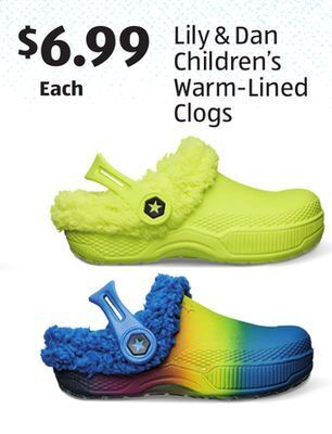 Aldi Lily & dan children's warm-lined clogs offer