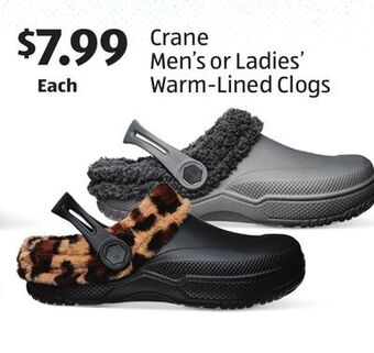 Aldi Crane men's or ladies' warm-lined clogs offer