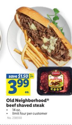 Lidl Old neighborhood beef shaved steak offer
