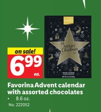 Lidl Favorina advent calendar with assorted chocolates offer