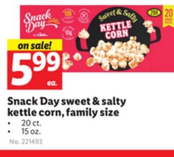 Lidl Snack day sweet & salty kettle corn, family size offer