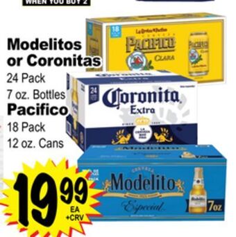 Superior Grocers Modelitos or coronitas 24 pack 7 oz. bottles pacifico 18 pack 12 oz. cans offer