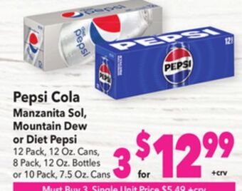Vallarta Supermarkets Pepsi cola manzanita sol, mountain dew or diet pepsi offer