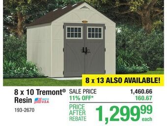 Menards Suncast tremont 8 x 10 x 8 outdoor resin storage shed offer