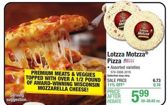 Menards Brew pub lotzza motzza sausage & pepperoni pizza - 23.82 oz offer