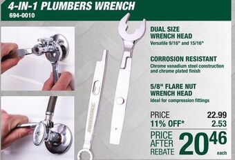 Menards Masterforce 4-in-1 plumbers wrench offer