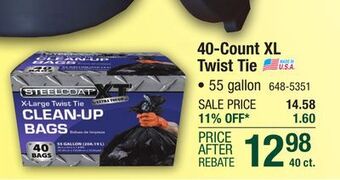 Menards Steelcoat 55 gallon xt clean-up trash bags - 40 count offer