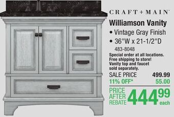 Menards Craft + main williamson 36w x 21-1/2d vintage gray bathroom vanity cabinet offer