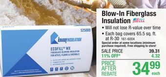 Menards Ecofill wx fiberglass blow-in insulation 106.6 sf r-19 offer
