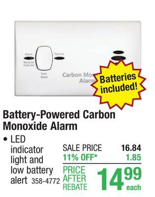 Menards Kidde battery powered carbon monoxide alarm offer