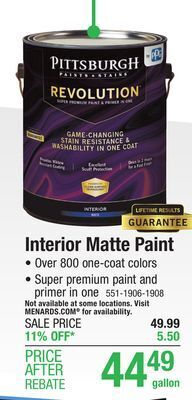 Menards Pittsburgh paints & stains revolution interior matte babys breath paint & primer - 1 gal offer