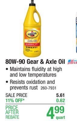 Menards Pennzoil 80w-90 gear oil - 1 quart offer