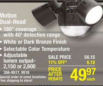 Menards Lithonia lighting dark bronze led dual head motion sensor outdoor security flood light offer