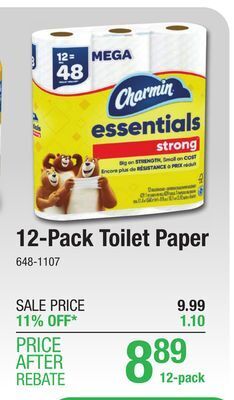 Menards Charmin essentials strong toilet paper - 12 mega rolls offer