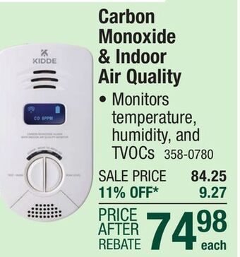 Menards Kidde plug-in smart carbon monoxide alarm and indoor air quality monitor with 10-year battery backup offer