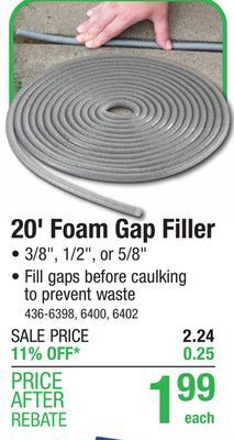 Menards 5/8 x 20' foam backer rod caulk saver offer