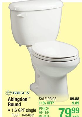 Menards Briggs abingdon 2-piece white standard height round toilet offer