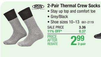 Menards Wearproof men's cotton crew black/grey thermal socks - 2 pairs offer