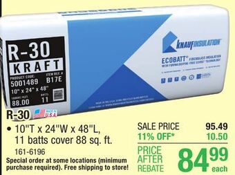 Menards R-30 ecobatt kraft faced fiberglass insulation batt 10 x 24 x 48 offer